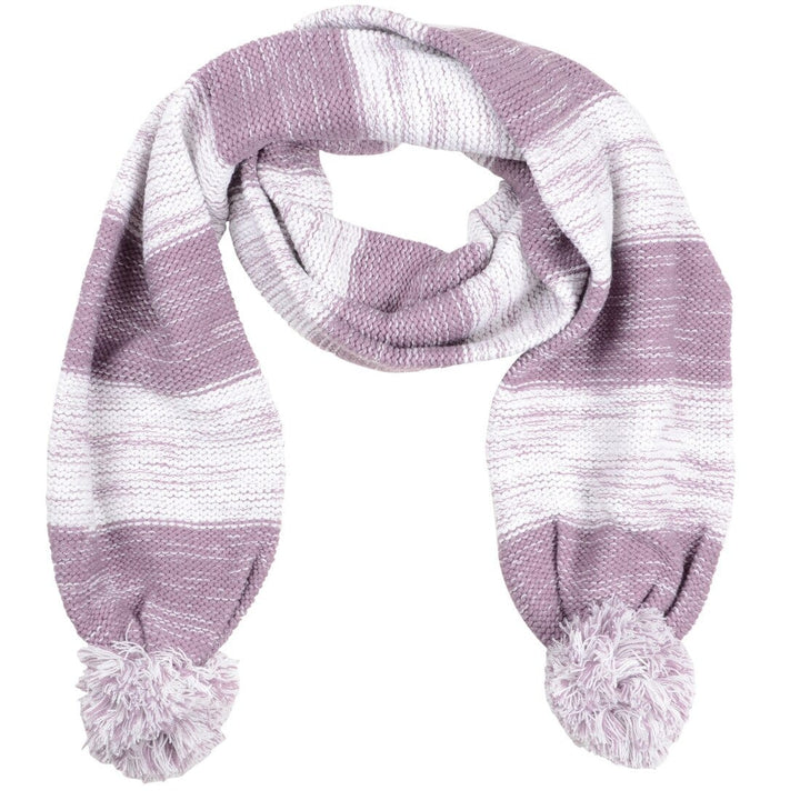Drew Womens Knitted Scarf Marl Stripe &amp; Large Pom Poms Mauve