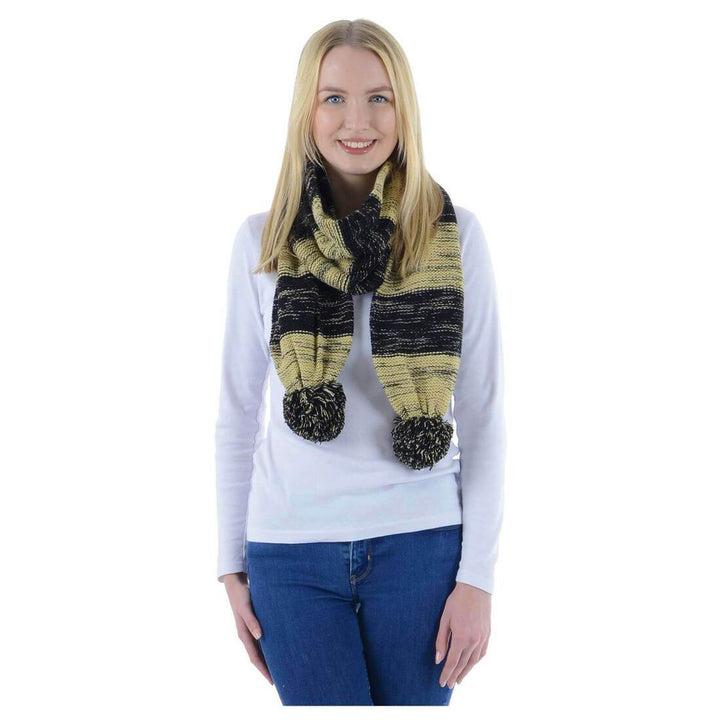 Drew Womens Knitted Scarf Marl Stripe &amp; Large Pom Poms