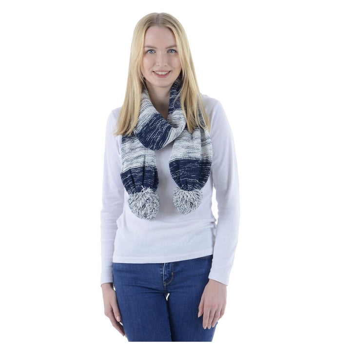 Drew Womens Knitted Scarf Marl Stripe &amp; Large Pom Poms