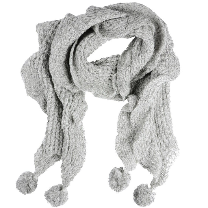 Mia Womens Loose Knit Scarf With Pom Poms Grey Mink Indigo Silver Grey