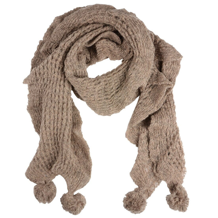 Mia Womens Loose Knit Scarf With Pom Poms Grey Mink Indigo Mink