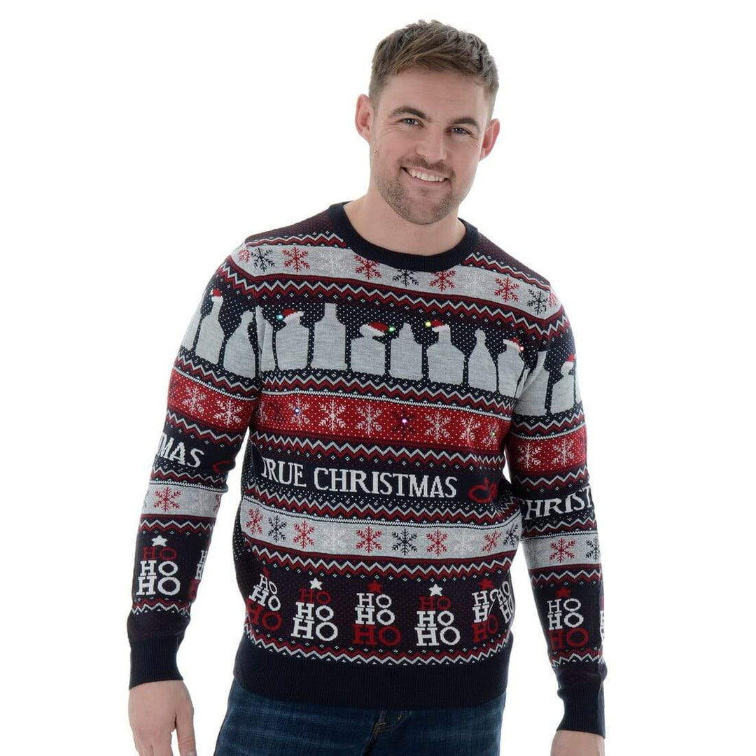 Mens Novelty Light Up Knitted True Christmas Spirit Jumper L