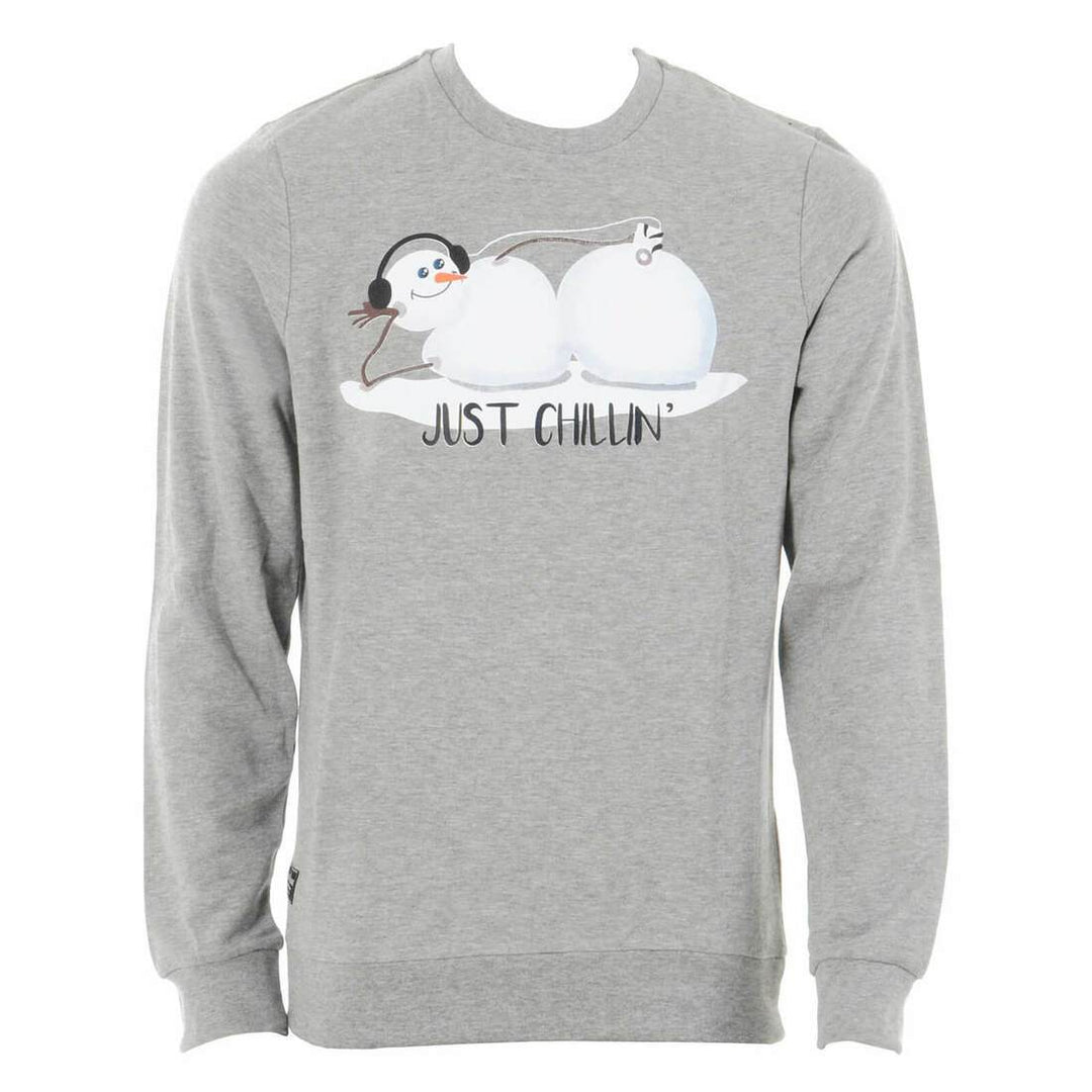Mens Sweater Just Chillin Snowman Grey Crew Neck Jumper S