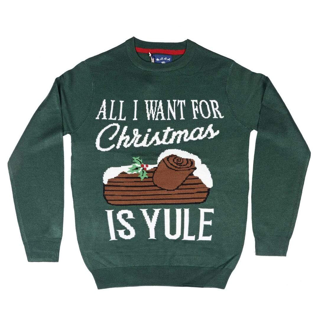 Mens Christmas Jumper All I Want Is Yule Slogan Green Xmas Fun S