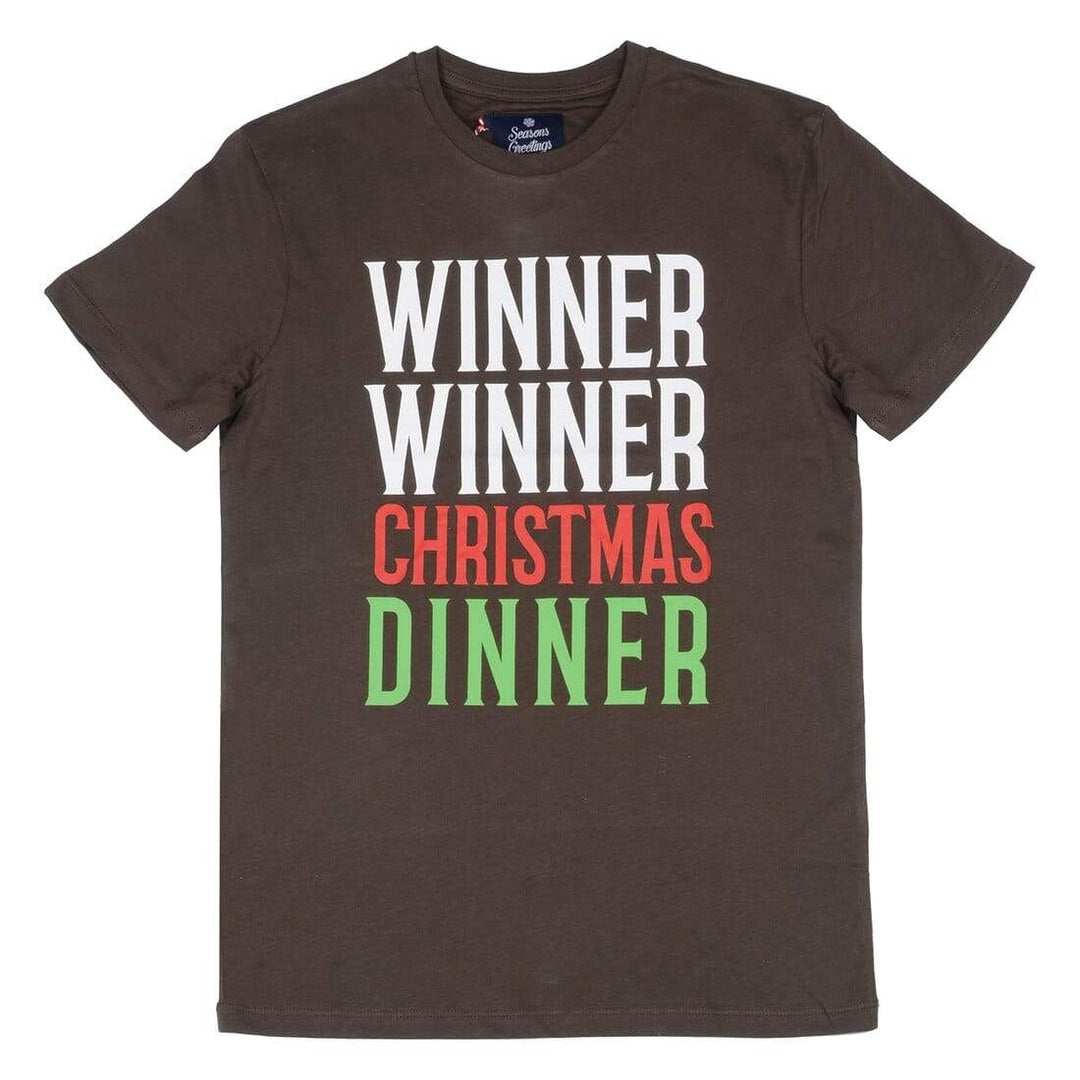 Mens Christmas T-Shirt Winner Dinner Fun Brown Xmas Top S