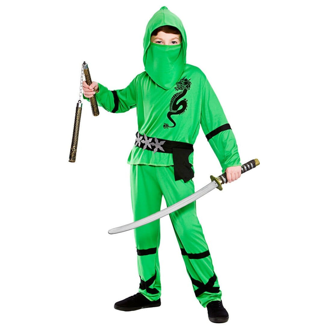 Boys Power Ninja Japanese Fighter Green Halloween Costume L (8-10 years)