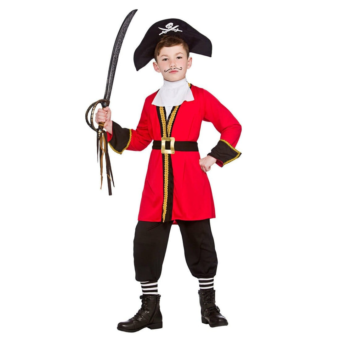 Boys Pirate Captain Hat Buckle Red Jacket Halloween Costume L (8-10 years)