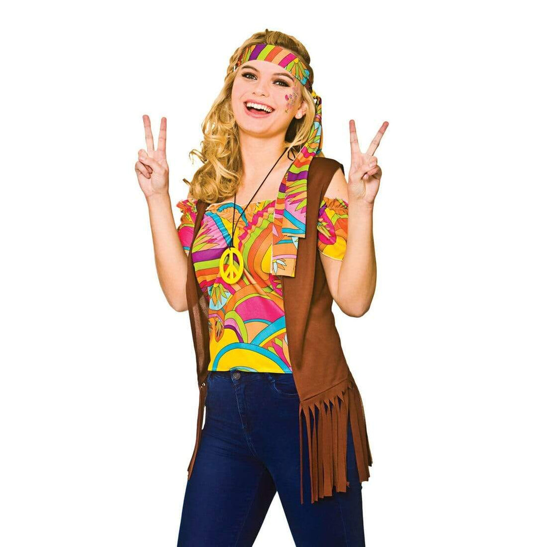 Womens Cool Hippie 60s 70s Woodstock Halloween Costume L (UK 18-20)