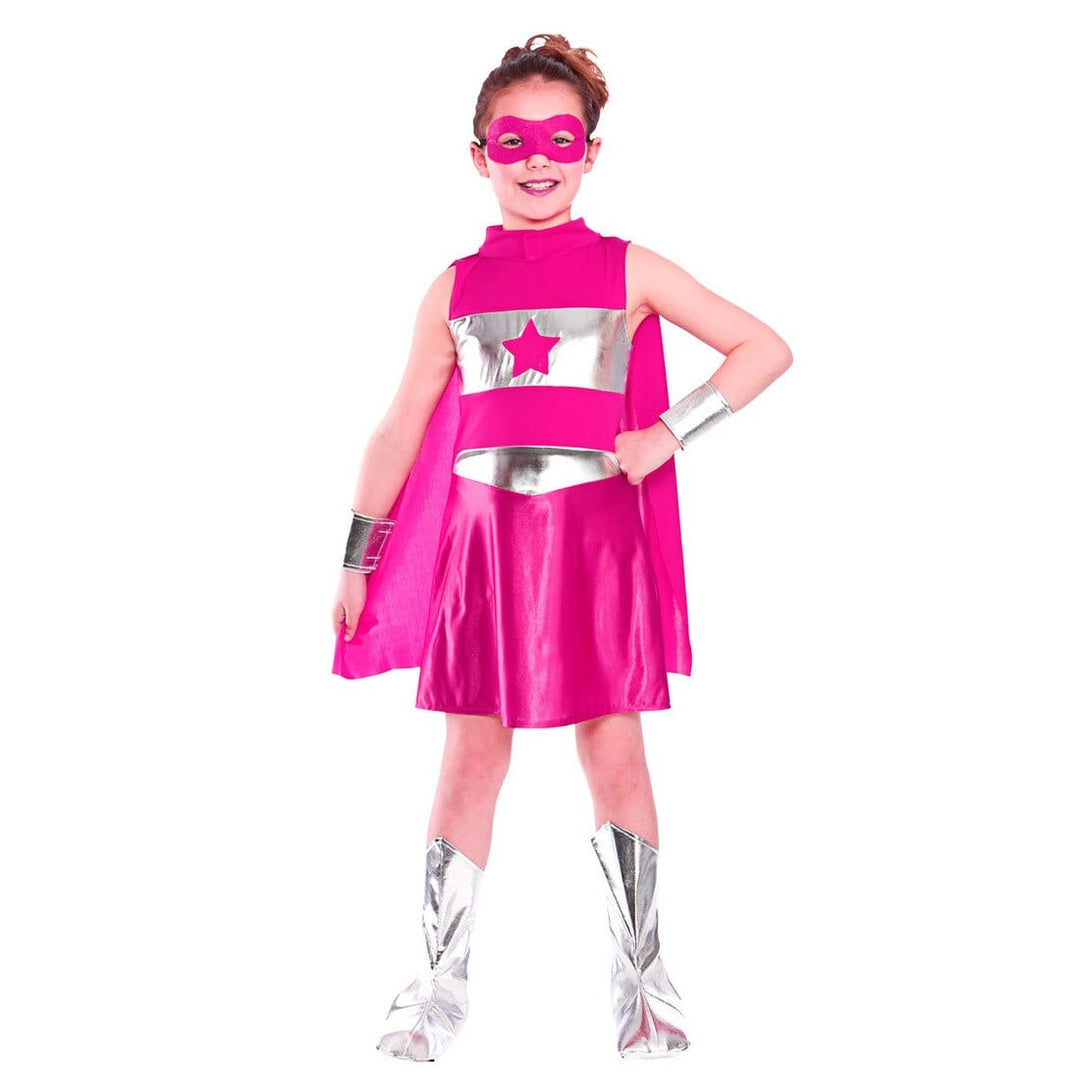 Girls Super Hero Pink Fancy Dress Halloween Costume L (8-10 years)