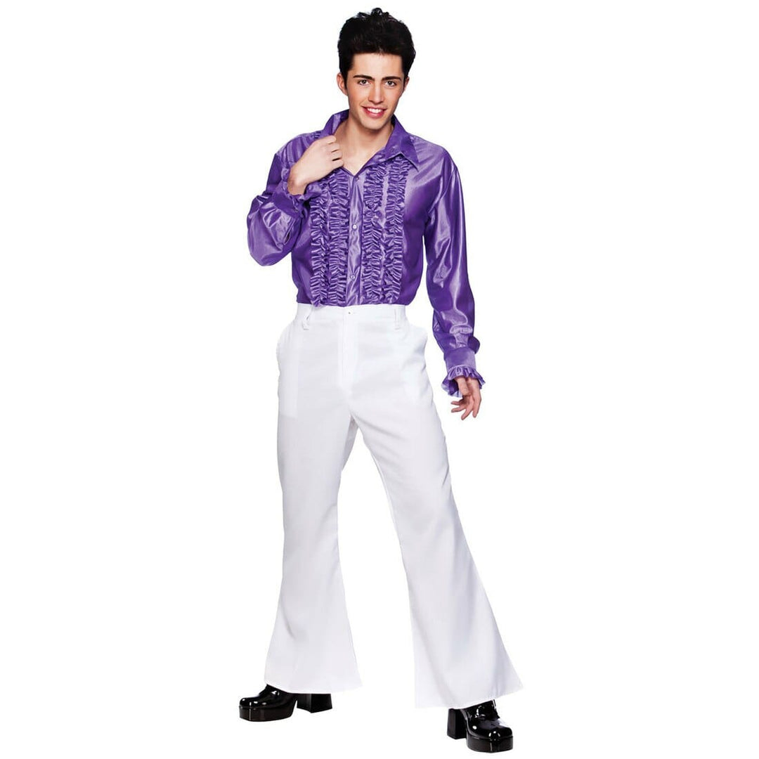 Mens White 1970s Disco Flares Fancy Dress Halloween Costume L