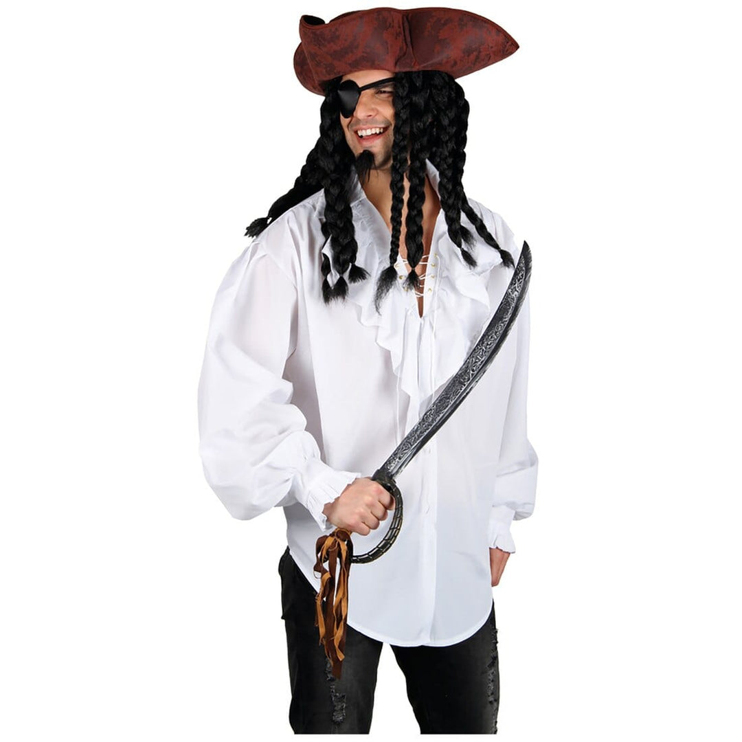 Mens White Pirate Shirt Fancy Dress Halloween Costume L