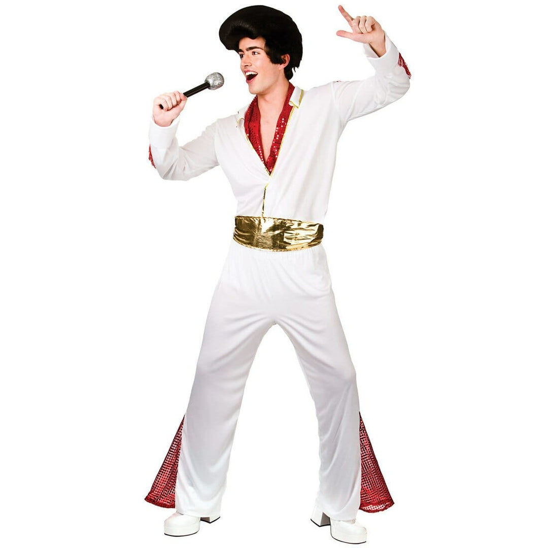 Mens White Elvis King Of Rock n Roll Halloween Costume L