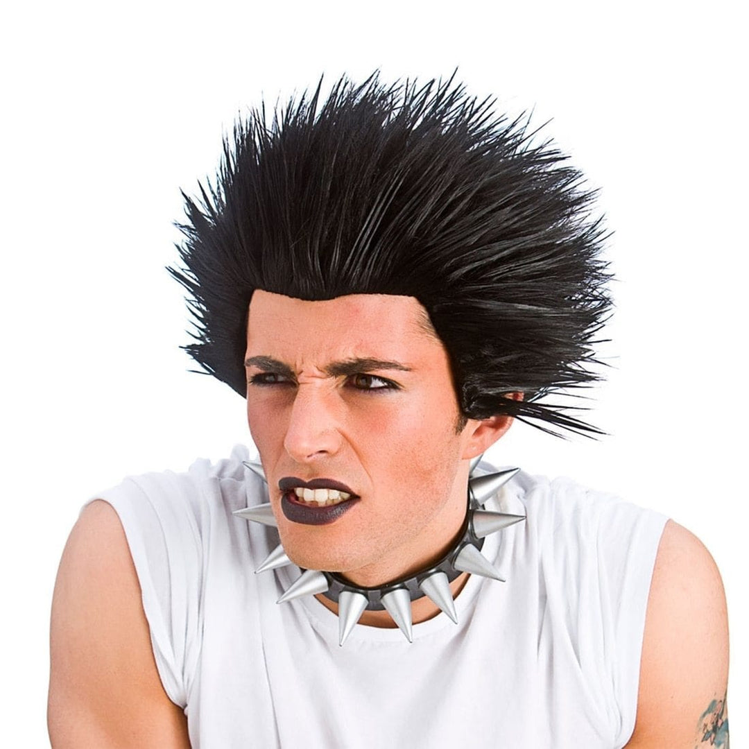 Punk Rocker Black Spiky Hair Wig Fancy Dress Halloween