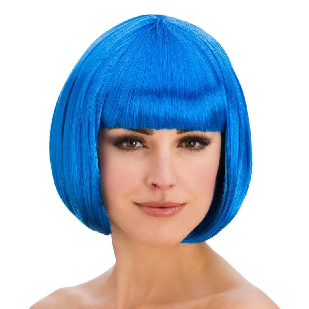 Womens Diva Short Blue Wig With Fringe Halloween Accessory