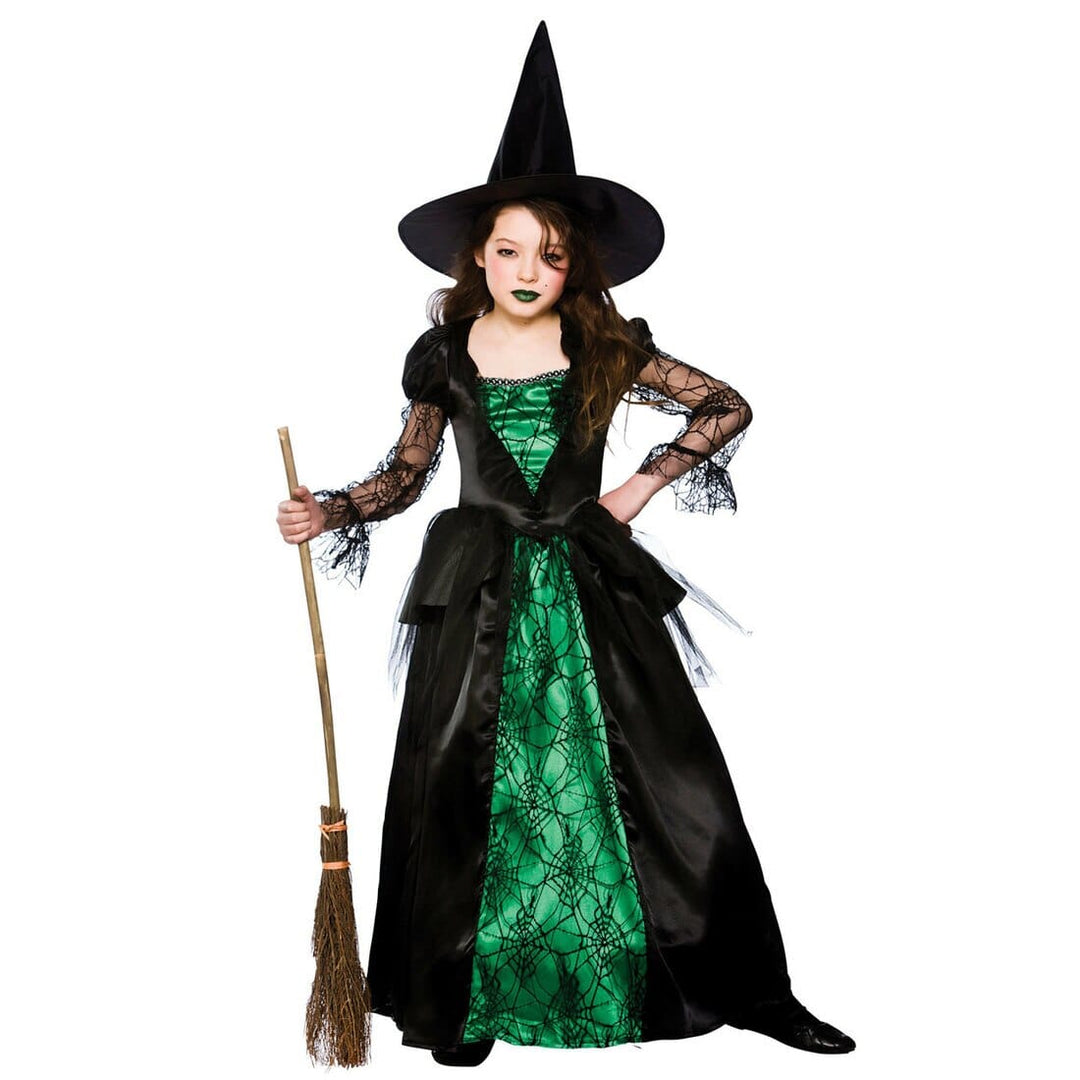 Girls Deluxe Emerald Witch  Scary Halloween Fancy Dress L (8-10 years)
