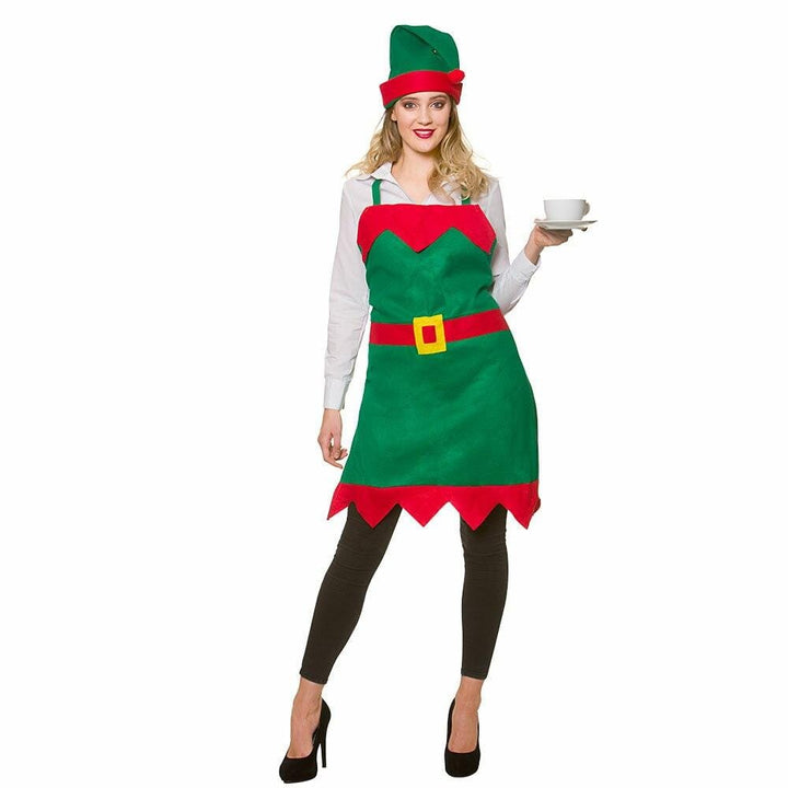 Elf Apron &amp; Hat Adults One Size Fancy Dress Christmas Costume