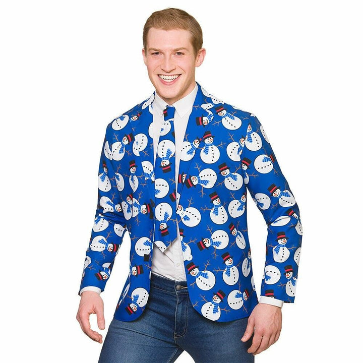 Cool Christmas Mens Jacket &amp; Tie Set Fancy Dress Party Fun Snowman / L
