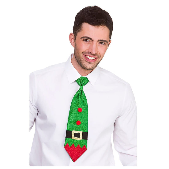 Glitter Christmas Tie Novelty Santa Elf Fancy Dress Party Elf