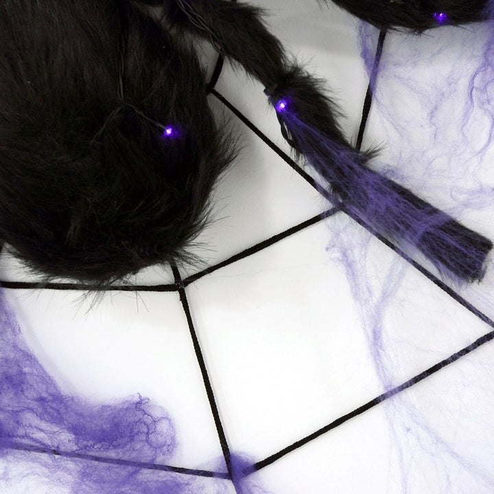 Purple LED Black Spider Halloween Decoration With Web