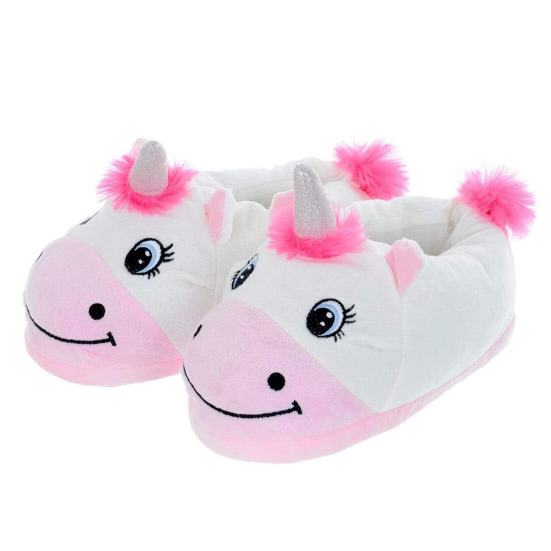 Women's Novelty Unicorn Slippers Pink & White Plush Slip On 3-4