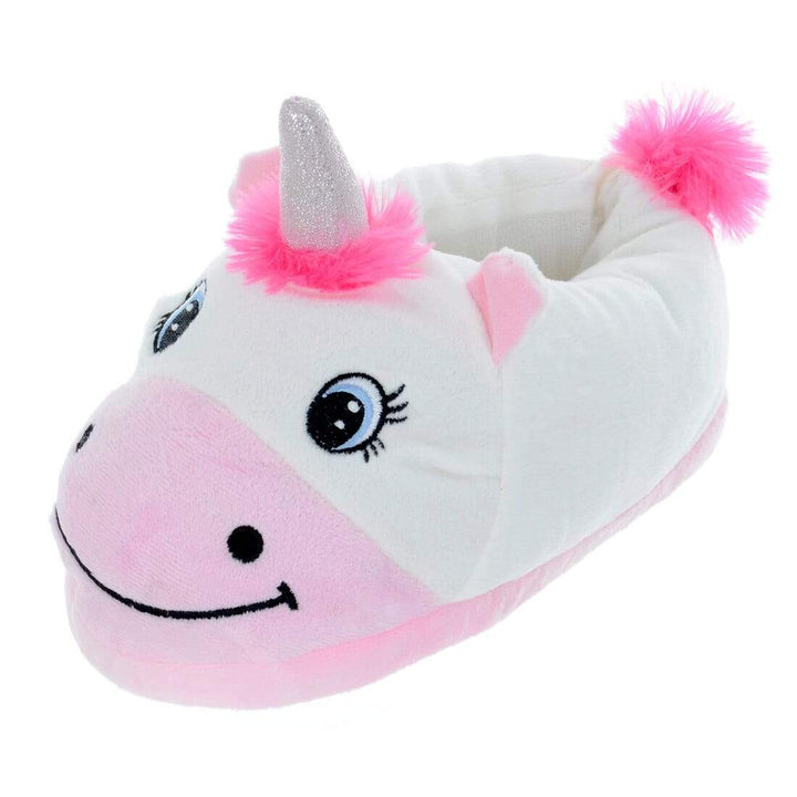 Women's Novelty Unicorn Slippers Pink & White Plush Slip On