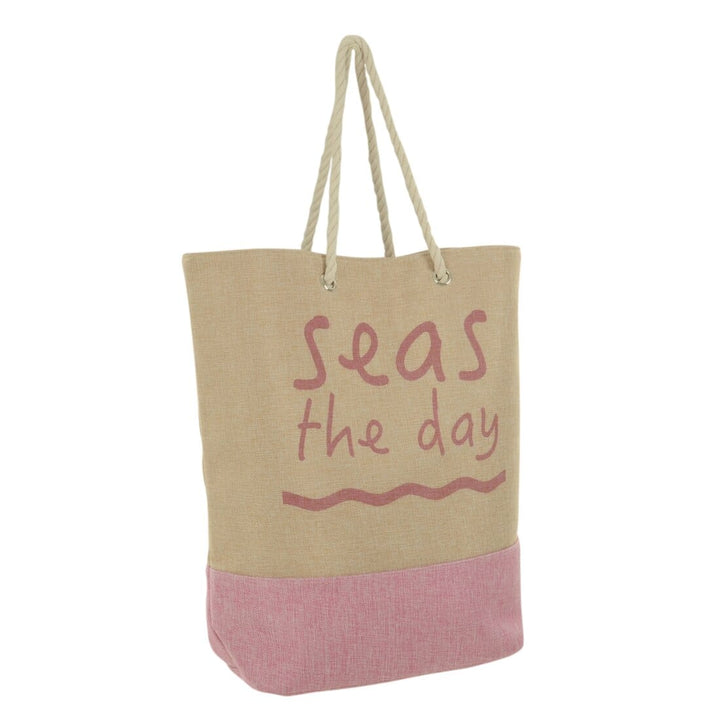 Womens XLarge Seas The Day Jute Beach Shopping Tote Holiday Bag Pink