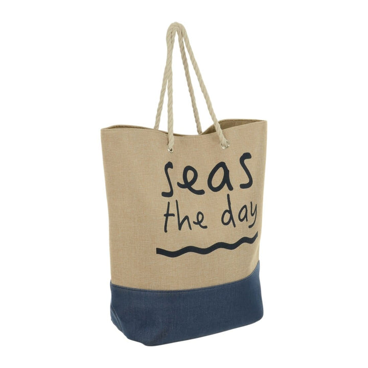 Womens XLarge Seas The Day Jute Beach Shopping Tote Holiday Bag Blue