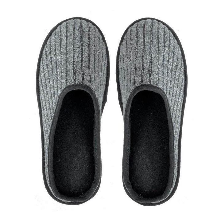 Mens Mule Slippers Ribbed Knit Upper Fleece Lining Non-Slip