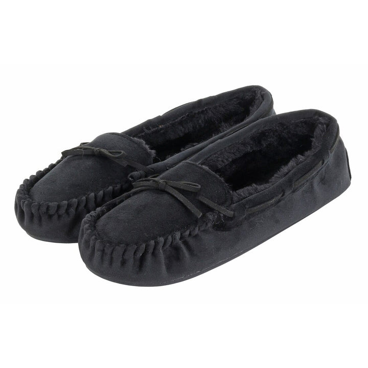 Womens Moccasin Slippers Luxury Velour Fur Lining Non-Slip Black / 3