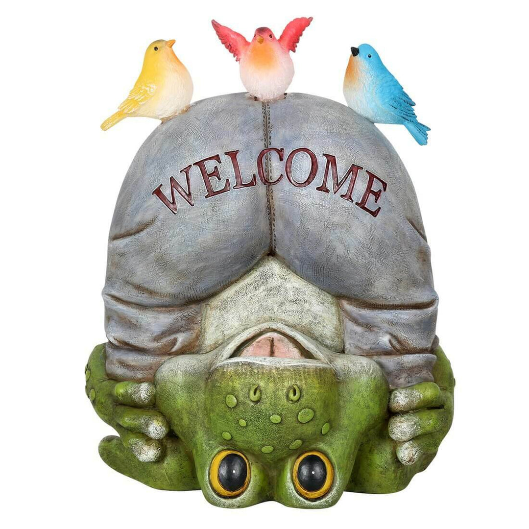 Solar Powered Garden Ornament Light Funny Welcome Frog