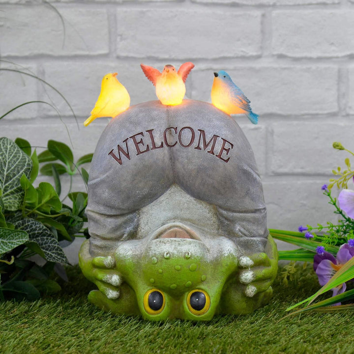 Solar Powered Garden Ornament Light Funny Welcome Frog