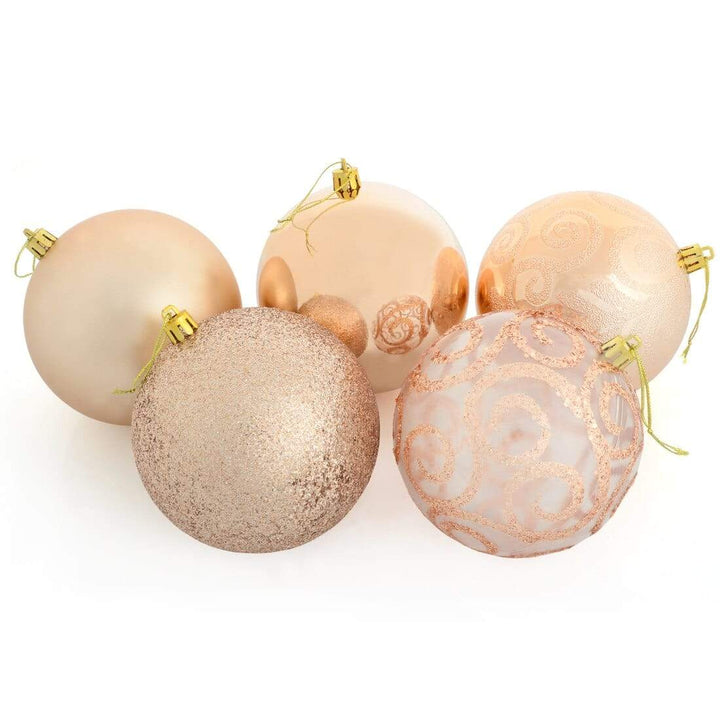 5 x 10cm Christmas Tree Baubles Swirl Matte Glitter Mirrored Champagne