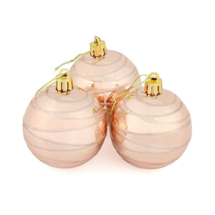 10 x 6cm Shiny Mirrored Swirl Pattern Christmas Tree Baubles Champagne