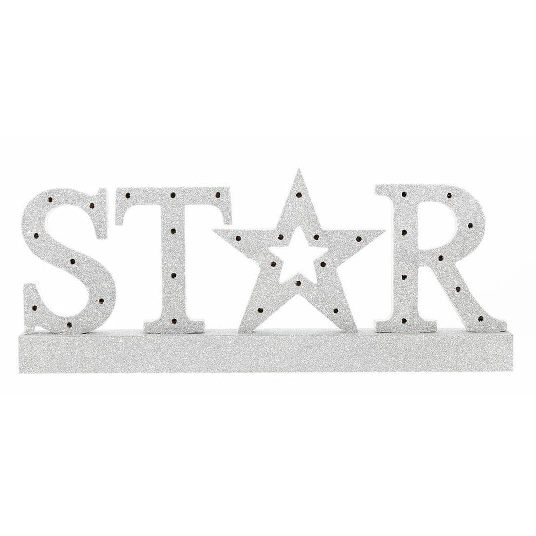 Silver Glitter Star Wooden Light Up Room Decoration 40cm