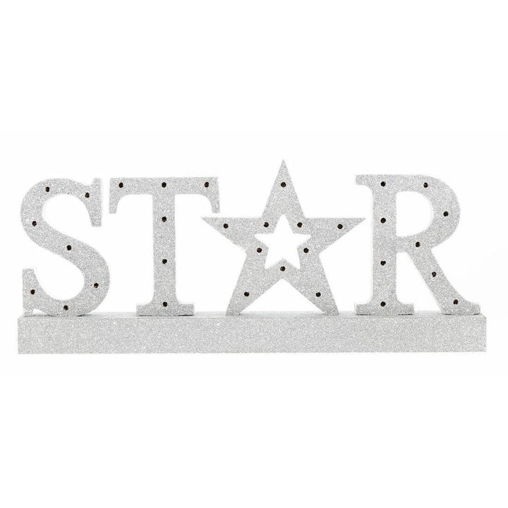 Silver Glitter Star Wooden Light Up Room Decoration 40cm