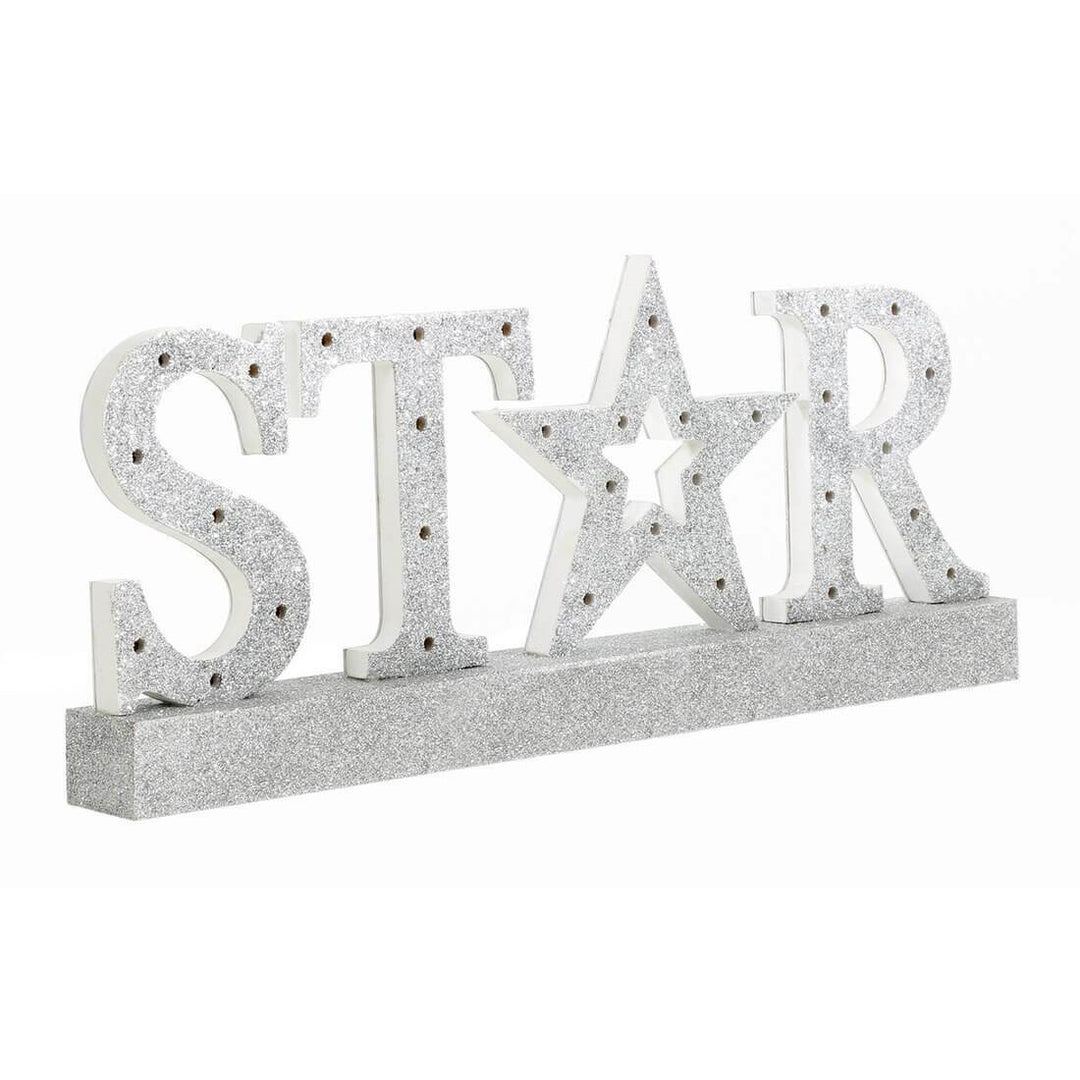 Silver Glitter Star Wooden Light Up Room Decoration 40cm