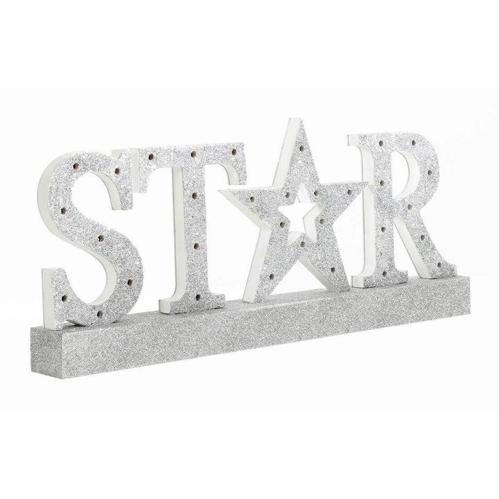 Silver Glitter Star Wooden Light Up Room Decoration 40cm