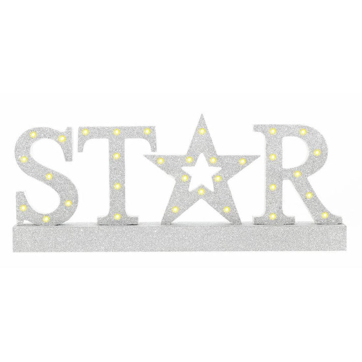 Silver Glitter Star Wooden Light Up Room Decoration 40cm