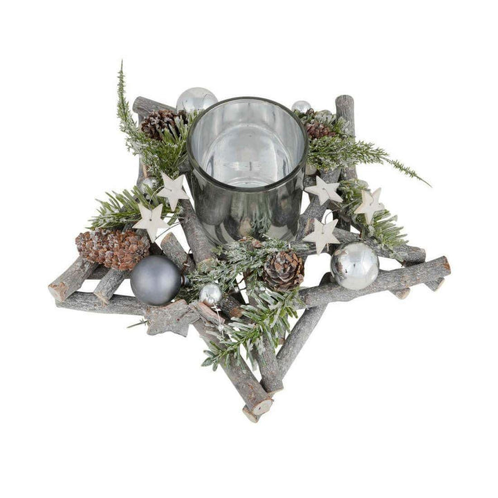 Star Wooden Tealight Candle Holder Christmas Decoration 25cm