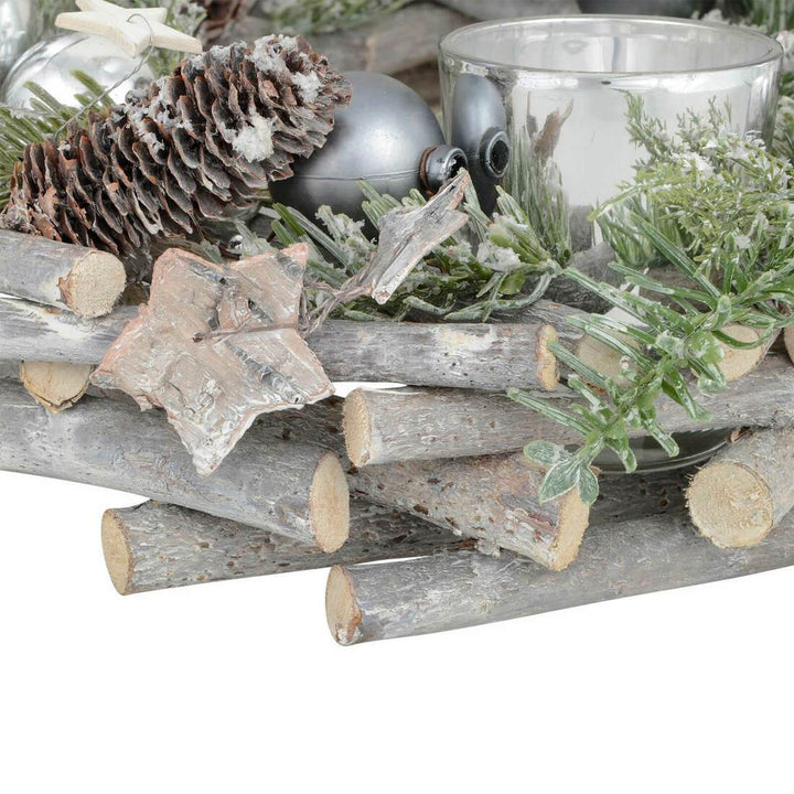 Wooden Wreath Tealight Candle Holder Christmas Decoration 30cm