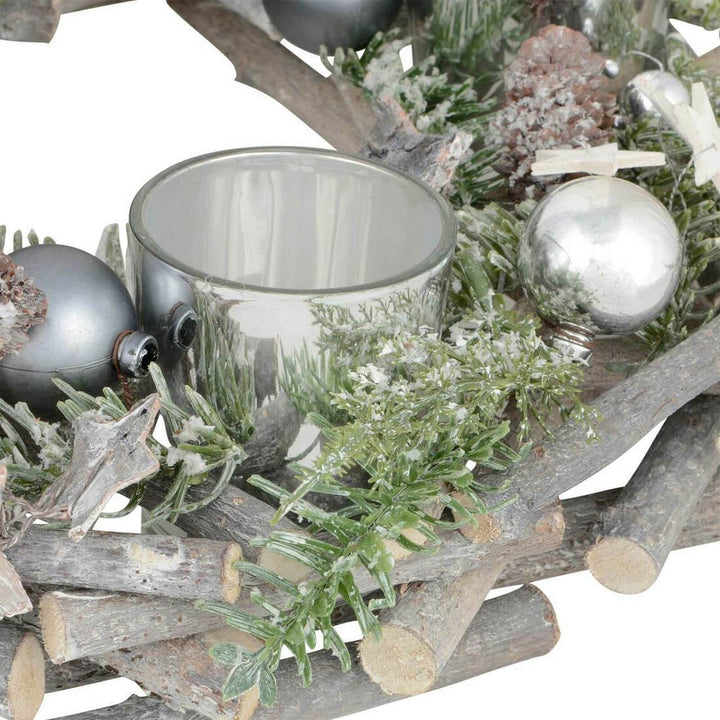 Wooden Wreath Tealight Candle Holder Christmas Decoration 30cm
