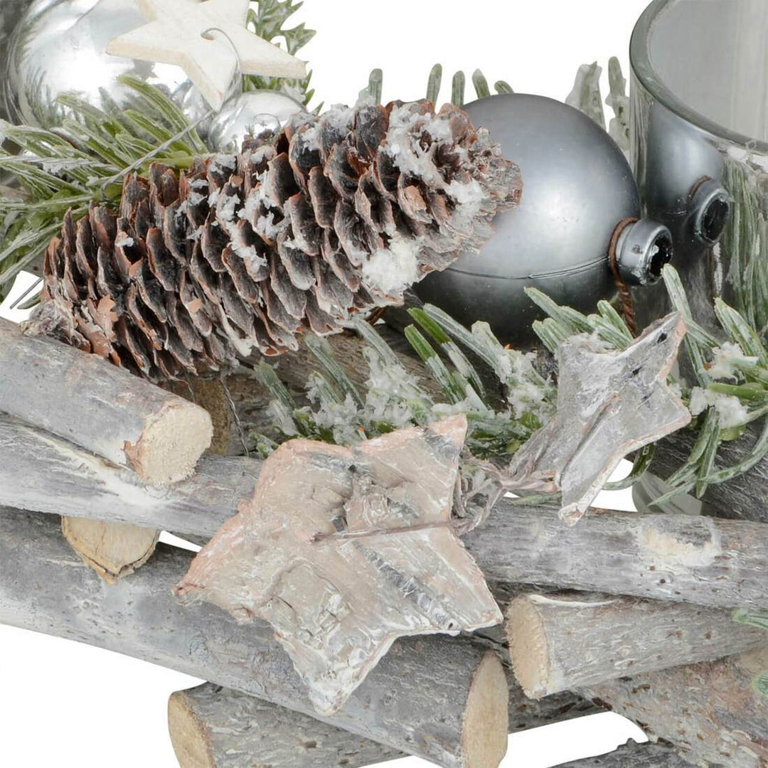 Wooden Wreath Tealight Candle Holder Christmas Decoration 30cm