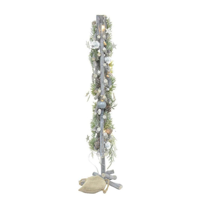 Pre-Lit Wooden Stick Christmas Tree Xmas Decoration 55cm