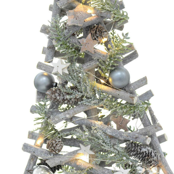 Pre-Lit Wooden Stick Christmas Tree Xmas Decoration 55cm