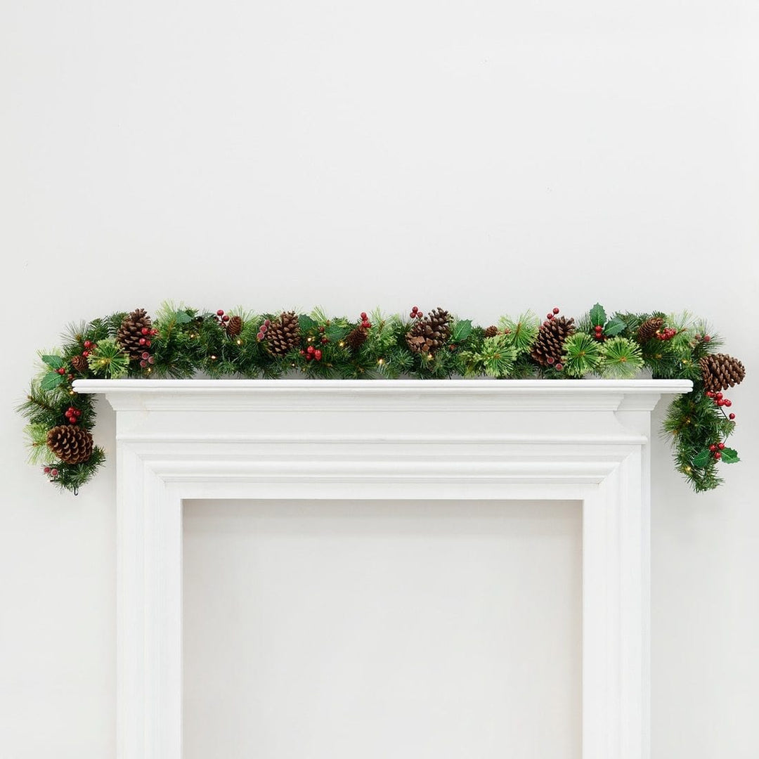 6ft Pre-Lit Decorated Artificial Christmas Garland With Timer