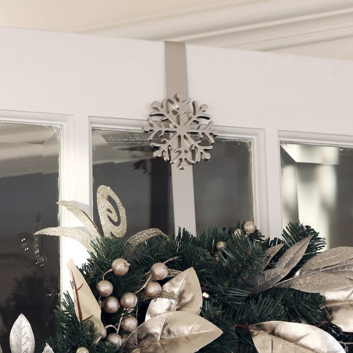 Christmas Wreath Hanger Snowflake Silver Metal Door Hook 35cm
