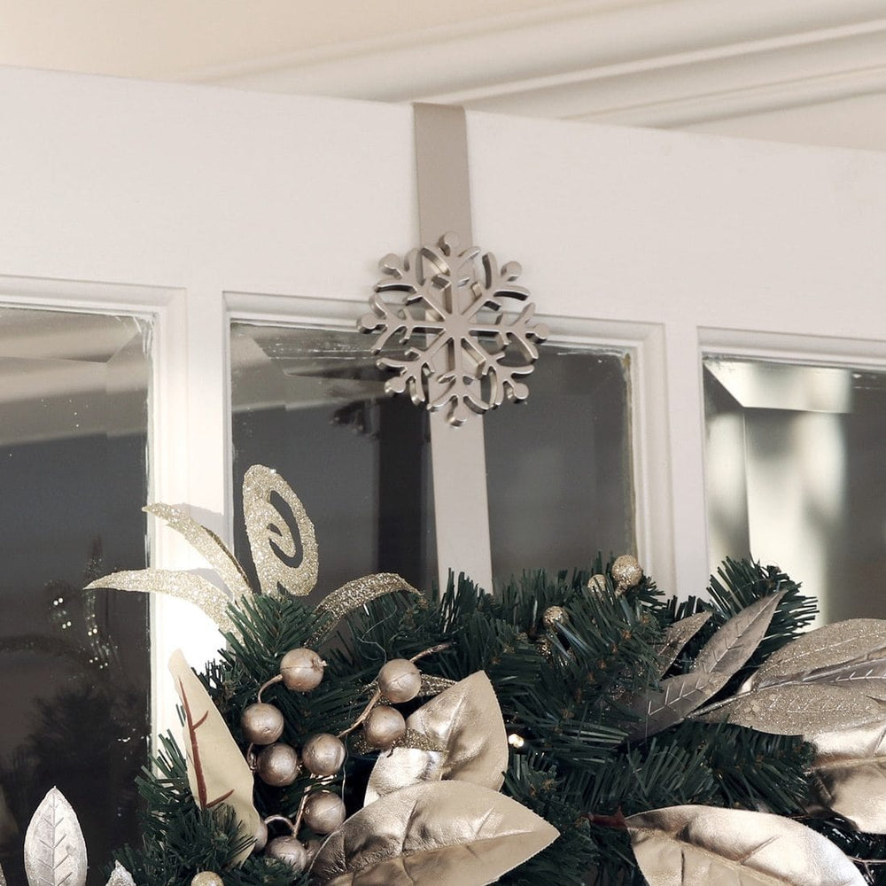 Christmas Wreath Hanger Snowflake Silver Metal Door Hook 35cm