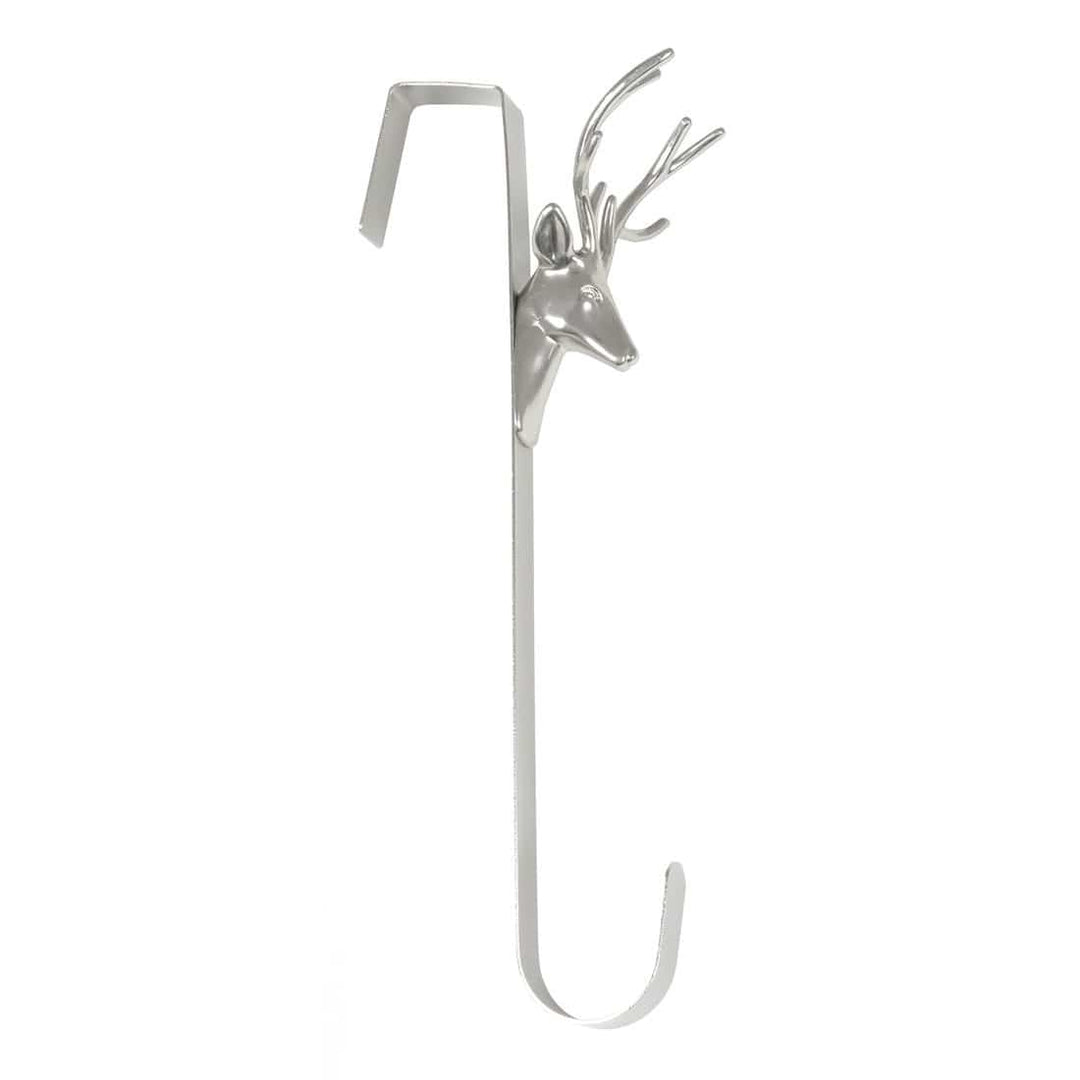Christmas Wreath Hanger Reindeer Silver Metal Door Hook 35cm