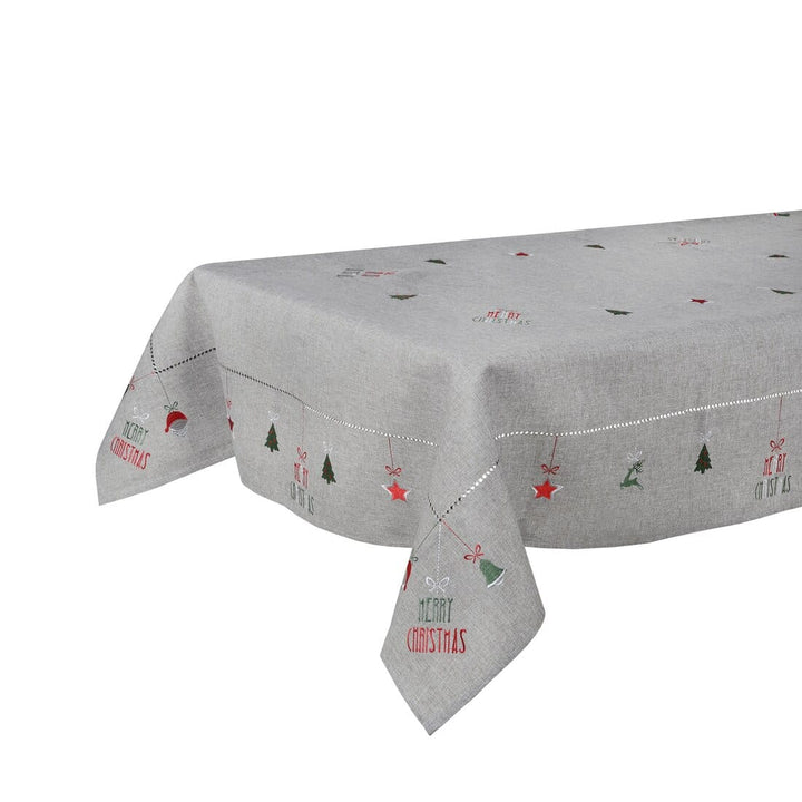 Merry Christmas Fabric Tablecloths / Napkins Xmas Decoration Grey / 52 x 90"