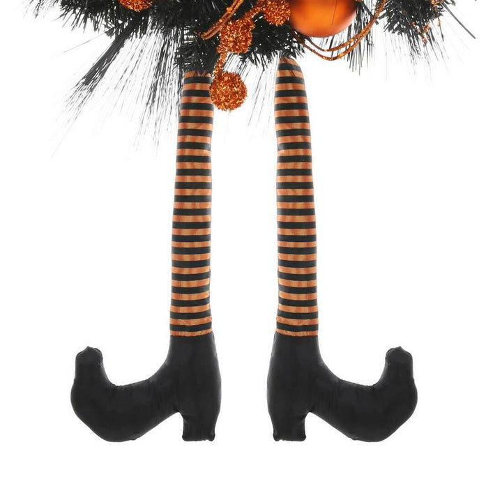 24" Orange Witch Halloween Wreath Sparkly Hanging Decoration